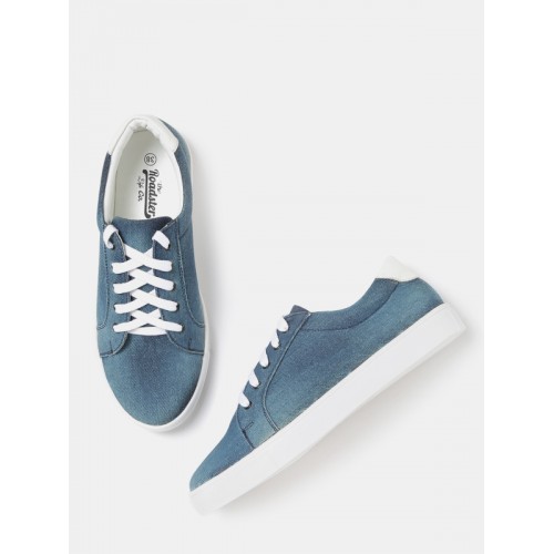 Buy Roadster Women Blue Washed Denim Sneakers - Casual Shoes for