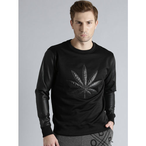 Buy Black Faux Leather Sweatshirt online | Looksgud.in